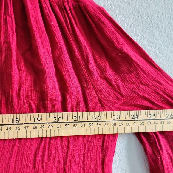 Free People Large? Red Embroider TeAmo Bell Sleeve Babydoll Mini Dress Boho READ - Picture 8 of 12